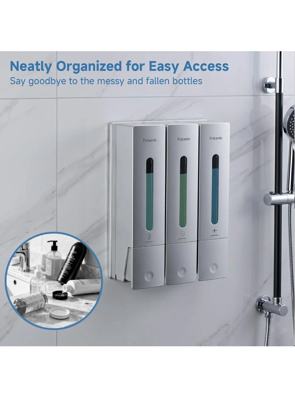 Shampoo and conditioner dispenser - shower soap dispenser wall mounted no drill